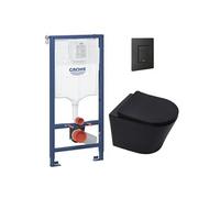 Pack WC Bâti-support Rapid SL + WC sans bride SAT Noir mat + Abattant softclose + Plaque Noir mat (RapidSL-BlackInfinitio-KF0)