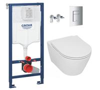 Pack WC Bâti-support Rapid SL + WC sans bride Serel SP26, fixations invisibles + abattant softclose + Plaque Chrome