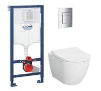 Pack WC Bâti-support Rapid SL + WC sans bride Vitra S60 + Abattant SoftClose + Plaque chrome (RapidSL-S60-1)