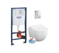 Pack WC Bâti-support Rapid SL + WC sans bride Vitra Sento + Abattant softclose + Plaque Chrome mat (-Sentorimless-7)
