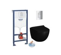 Pack WC Bâti-support Rapid SL + WC SAT Infinitio 2.0, Noir mat + Abattant frein de chute + Plaque Chrome