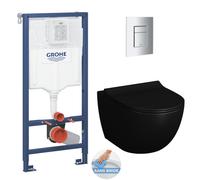 Pack WC Bâti-support Rapid SL + WC SAT Infinitio 2.0, Noir mat + Abattant frein de chute + Plaque Chrome