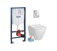 Pack WC Bâti-support Rapid SL + WC Vitra Integra + Abattant softclose + Plaque Chrome mat (RapidSL-IntegraRimless-7)