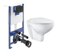 Pack WC Bâti-support sol mur Villeroy & Boch + WC sans bride Grohe Bau Ceramic + Abattant SoftClose + Plaque noire (VCNBAU4)