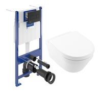 Pack WC Bâti-support sol mur Villeroy & Boch + WC sans bride Villeroy + Abattant SoftClose + Plaque noire (VCNARCHI3-4)