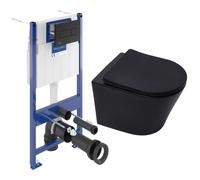 Pack WC Bâti-support sol mur Villeroy & Boch + WC SAT Infinitio sans bride + Abattant SoftClose + Plaque noire (VCNBLINFI4)
