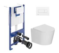 Pack WC bâti-support sol-mur Villeroy & Boch + WC suspendu sans bride Ceramia + abattant SoftClose + plaque blanche (VCNCETOR2)