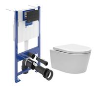 Pack WC Bâti-support sol mur + WC SAT sans bride + Abattant SoftClose + Plaque noire (VCNSAT4)