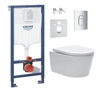 Pack WC bâti support Solido 113cm + Cuvette SAT rimless fixations invisibles + Abattant softclose + Plaque chrome (ARENASATFS)