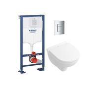 SOLIDO Pack Bâti-support + Cuvette suspendue + Abattant + Plaque chrome (AUTOPORTANT-O.NOVO49-1)