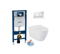 Pack WC Bati-support UP320 + WC sans bride Livea Bello + Abattant softclose + Plaque blanche (Geb Livea Bello-K)