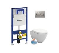Pack WC Bati-support Geberit UP320 + WC sans bride Livea Bello + Abattant softclose + Plaque Sigma20 Chrome mat/brillant