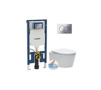 pack wc bâti-support up720 extra-plat + wc sans bride sat + abattant softclose + plaque chrome brillant (slim-satrimless-n)