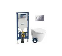 Pack WC Bati-support Geberit UP720 extra-plat + WC suspendu Vitra S50 + Abattant softclose + Plaque chrome (SLIM-S50-N)