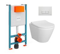 Pack WC Bâti-support V-Fix Core + WC sans bride Integra, fixations invisibles + Plaque, Blanc Brillant (V-FixIntegraRimless-1)