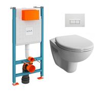 Pack WC Bâti-support V-Fix Core + WC suspendu Vitra Normus + Abattant SoftClose + Plaque, Blanc Brillant (V-FixNormus-1)