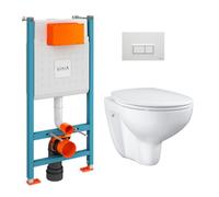 Pack WC Bâti-support V-Fix + WC Grohe Bau Ceramic sans bride + abattant softclose + Plaque, Blanc Brillant (V-FixBau-1)