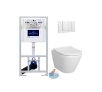 Pack WC Bâti-support Viconnect + WC sans bride Integra avec fixations invisibles + Abattant frein de chute + Plaque Blanche