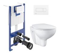 Pack WC bâti-support Villeroy & Boch + Cuvette Grohe Bau sans bride + Abattant softclose + Plaque blanche (ViConnectBau-2)