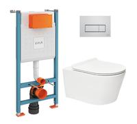 Pack WC Bâti-support Vitra V-Fix Core + WC sans bride SAT Brevis + Plaque Chrome brillant (V-FixBrevis-8)