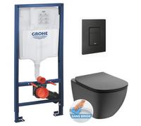 Pack WC Bâti support + WC noir mat Ideal Standard Tesi Aquablade + Abattant softclose + Plaque noire mat