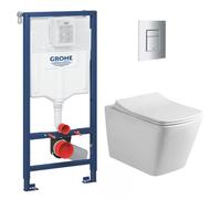 Pack WC Bâti-support + WC sans bride Infinitio Design + Abattant softclose + Plaque chrome