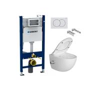 Pack WC Bati-support Geberit + WC sans bride SAT avec bidet thermostatique + Abattant softclose + Plaque Blanche (SATCleanGeb3)