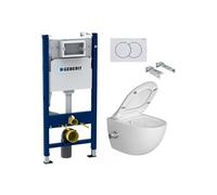 Pack WC Bati-support + WC sans bride SAT avec bidet thermostatique + Abattant softclose + Plaque Blanche (SATCleanGeb3)