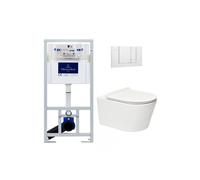 Pack WC Bâti-support + WC sans bride SAT Brevis + Abattant ultra-fin softclose + Plaque blanche (ViConnectBrevis-2)