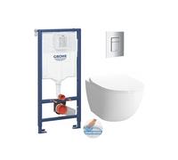 Pack WC Bâti-support + WC sans bride SAT Infinitio 2.0, fixations invisibles + Plaque chrome (RapidSL-Infinitio2-1)