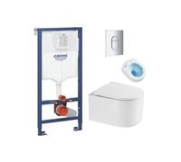 Pack WC Bâti-support + WC sans bride Tornado Quiet SAT Delano + Abattant softclose + Plaque Chrome