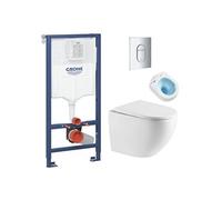 Pack WC Bâti-support + WC sans bride Tornado Quiet SAT Fusion + Abattant softclose + Plaque Chrome