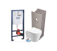 Pack WC Bâti-support + WC SAT Infinitio sans bride, fixation invisible + Plaque chrome + Set d'habillage