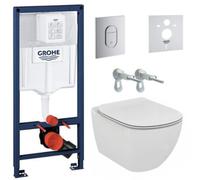 Pack WC Bâti-support + WC suspendu Ideal Standard Tesi Aquablade + Abattant slim avec frein de chute + Plaque Arena Chrome