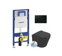 Pack WC Bati-support Geberit + WC Swiss Aqua Technologies Infinitio noir mat sans bride + Plaque noire foncee (GebBlackInfinitio