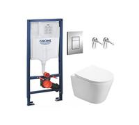 Pack WC Bâti-support + WC Swiss Aqua Technologies Infinitio sans bride, fixation invisible + Plaque chrome