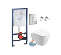 Pack WC Bâti-support + WC Swiss Aqua Technologies Infinitio sans bride fixation invisible + Plaque chrome mat