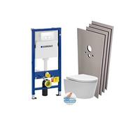 Pack WC Bati-support + WC Swiss Aqua Technologies sans bride + Plaque blanche + Set habillage (SATrimlessGeb1-sabo)