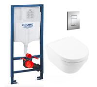 Pack WC complet avec bâti-support Grohe Rapid SL, cuvette Villeroy & Boch Architectura sans bride, abattant et plaque chromée
