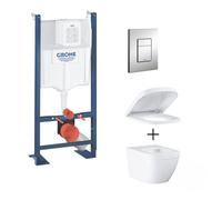 Pack WC Euro Ceramic Cuvette Compact Triple Vortex + Rapid SL autoportant NF + plaque chrome (ProjectEuroCompact-1)