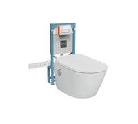 Pack WC lavant suspendu sans bride avec abattant et attentes électriques V-Care Ultra blanc + bâti autoportant V-Fix Easy + plaque chromé