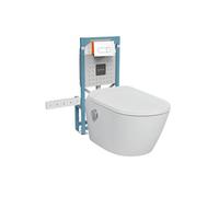 Pack WC lavant suspendu sans bride avec abattant et attentes électriques V-Care Ultra blanc + bâti autoportant V-Fix Easy + plaque blanche