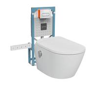 Pack WC lavant suspendu sans bride avec abattant et attentes électriques VitrA V-Care Ultra blanc + bâti autoportant V-Fix Easy + p