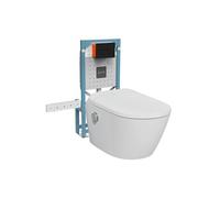 Pack WC lavant suspendu sans bride avec abattant et attentes ï¿½lectriques V-Care Ultra blanc + bï¿½ti autoportant V-Fix Easy + plaque noir mat