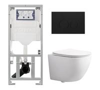 Pack WC QeramiQ Dely Swirl Compact - réservoir encastrable Geberit UP320 - avec bâti-support Burda - abattant slim - plaque de commande en plastique noir mat - boutons ronds - blanc brillant SW1471012