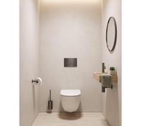 Pack WC QeramiQ Dely Swirl Compact - réservoir encastrable Geberit UP320 - avec bâti-support Burda - abattant slim - plaque de commande en métal gunmetal - boutons ronds - blanc brillant SW1471012/SW1
