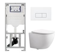 Pack WC QeramiQ Dely Swirl Compact - réservoir encastrable Geberit UP320 - avec bâti-support Burda - abattant slim - plaque de commande en plastique blanc brillant - boutons rectangulaires - blanc bri