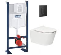 Pack WC Rapid SL autoportant + WC sans bride SAT Brevis + Abattant ultra-fin softclose + Plaque noir mat