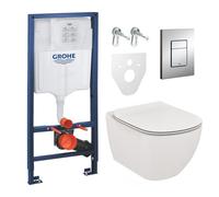 Pack WC Rapid SL GROHE + Cuvette Ideal Standard Tesi Aquablade rimless + Plaque de commande Grohe Skate Chrome