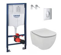 Pack WC Rapid SL GROHE + Cuvette Ideal Standard Tesi Aquablade rimless + Plaque de commande Grohe Skate Chrome